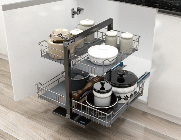 2-Tier Pull Out Rack w/ Wire Basket 1