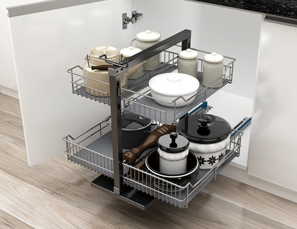 2-Tier Pull Out Rack w/ Wire Basket